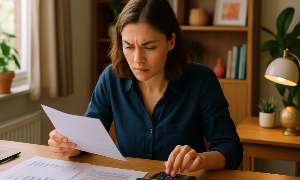 femme consultant des documents pour faire une réclamation à RecordCredits