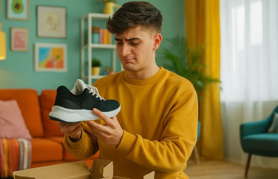 jeune homme déçu de ses baskets Reebok