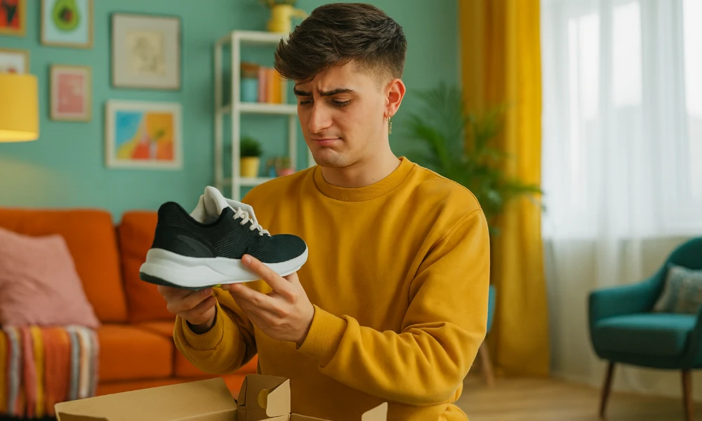 jeune homme déçu de ses baskets Reebok