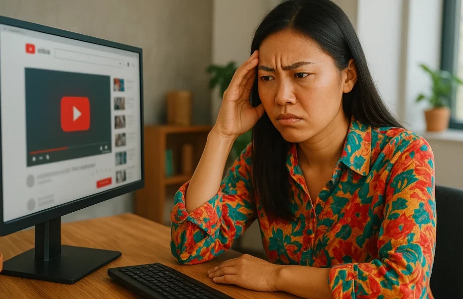 femme rencontrant des bugs sur le site YouTube