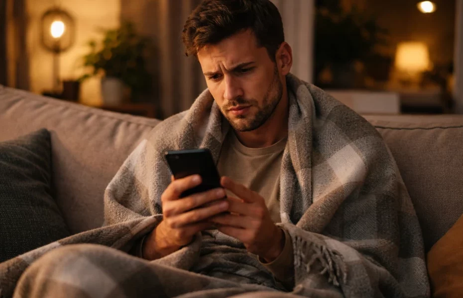 homme sur son canapé, rencontrant des bugs sur l'appli Adopte