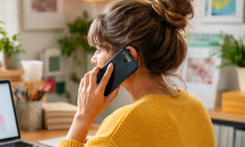 femme faisant une réclamation à Alpha Crédit par téléphone