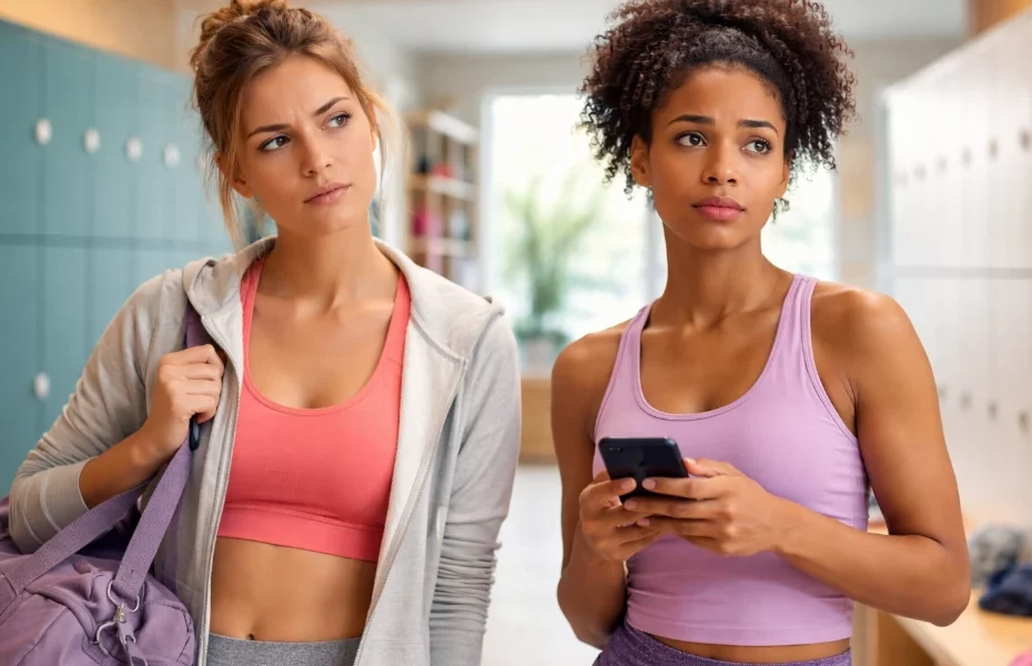 deux femmes dans les vestiaires d'un club Aspria