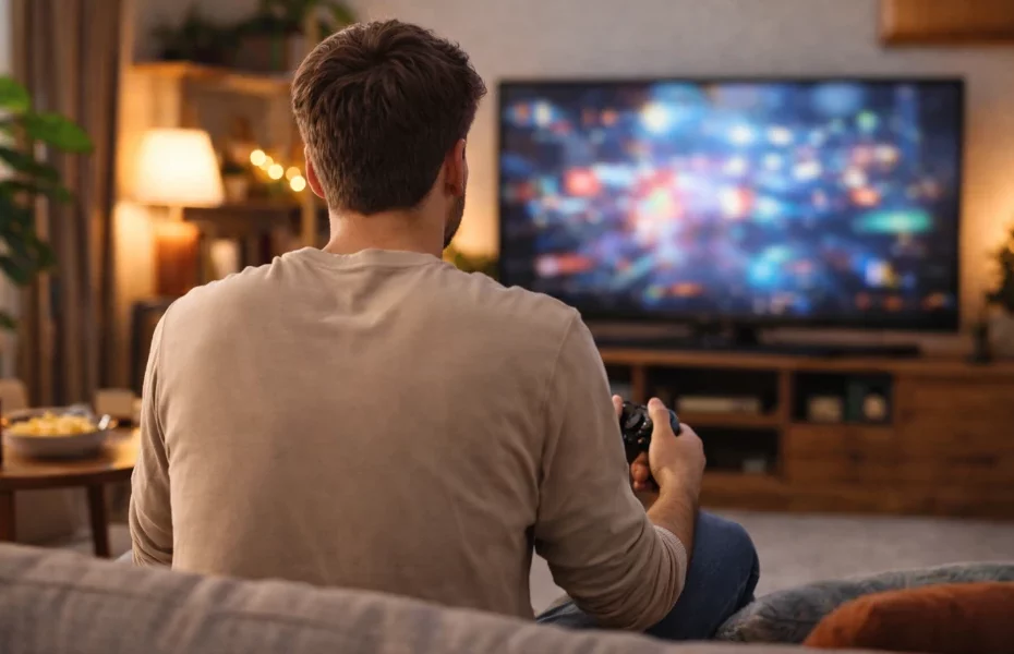 homme de dos jouant à un jeu Epic Games