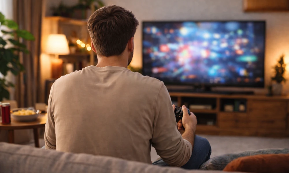 homme de dos jouant à un jeu Epic Games