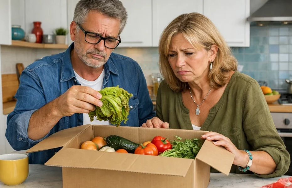 couple découvrant des ingrédients périmés dans une box HelloFresh
