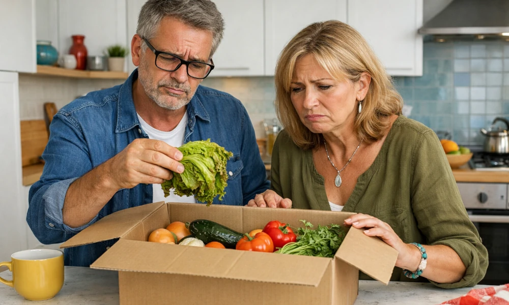 couple découvrant des ingrédients périmés dans une box HelloFresh