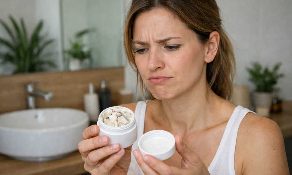 femme déçue par la texture de sa crème Lush