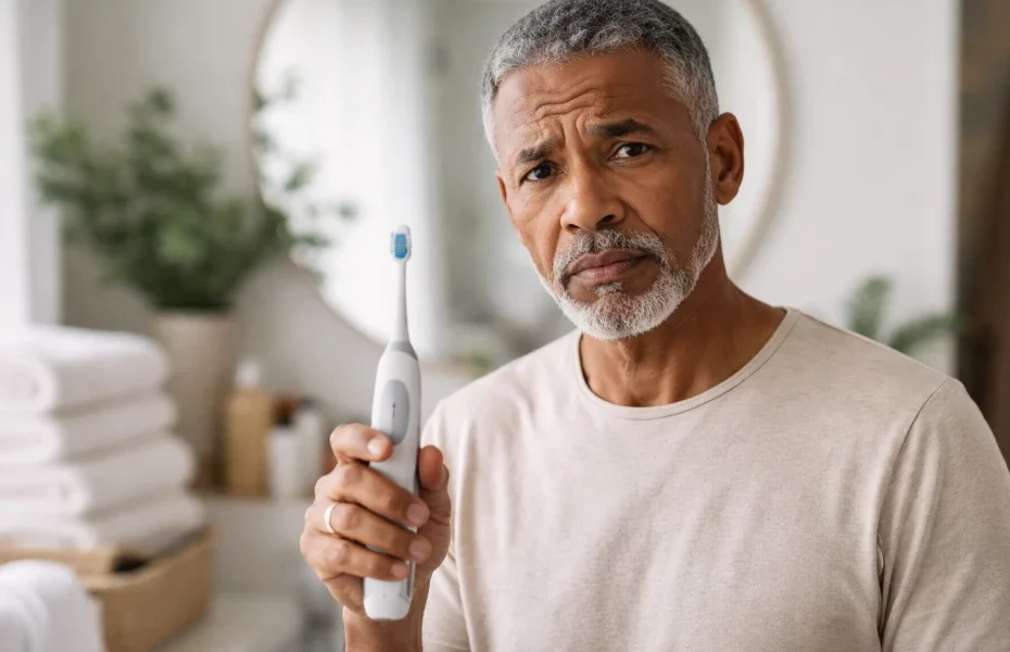 homme rencontrant un souci technique avec sa brosse à dent Oral-B