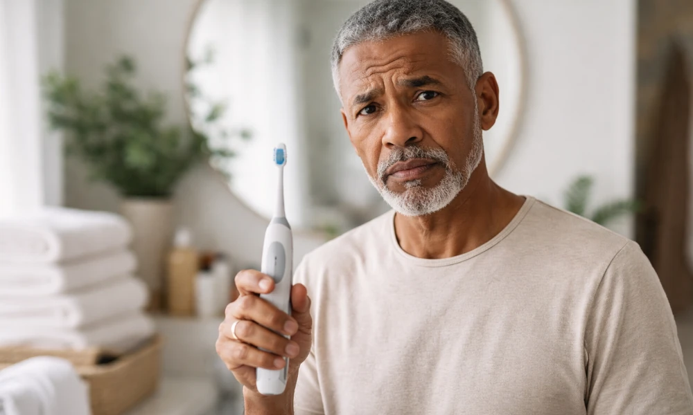homme rencontrant un souci technique avec sa brosse à dent Oral-B