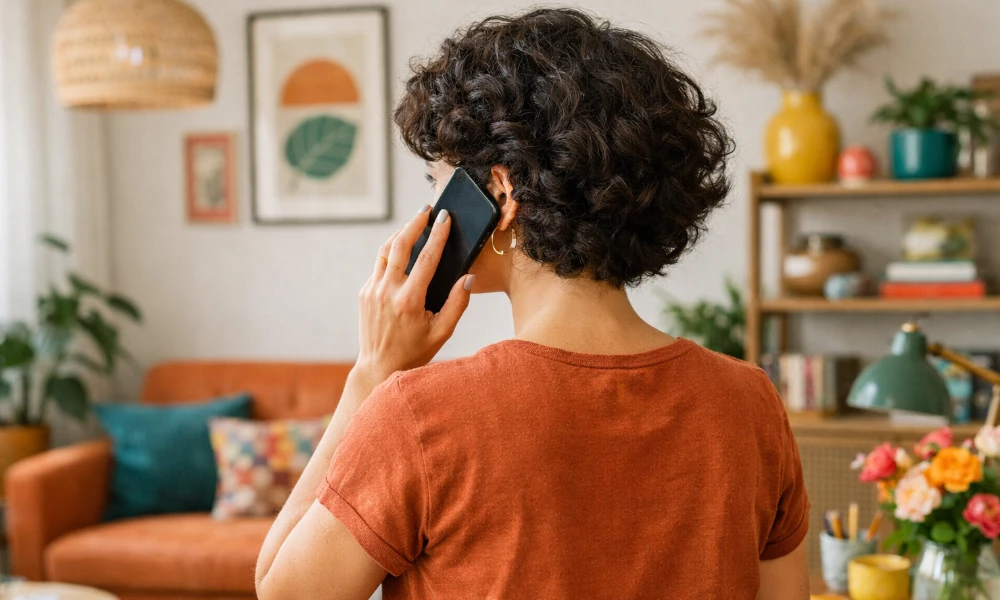 femme faisant une réclamation à Prada par téléphone