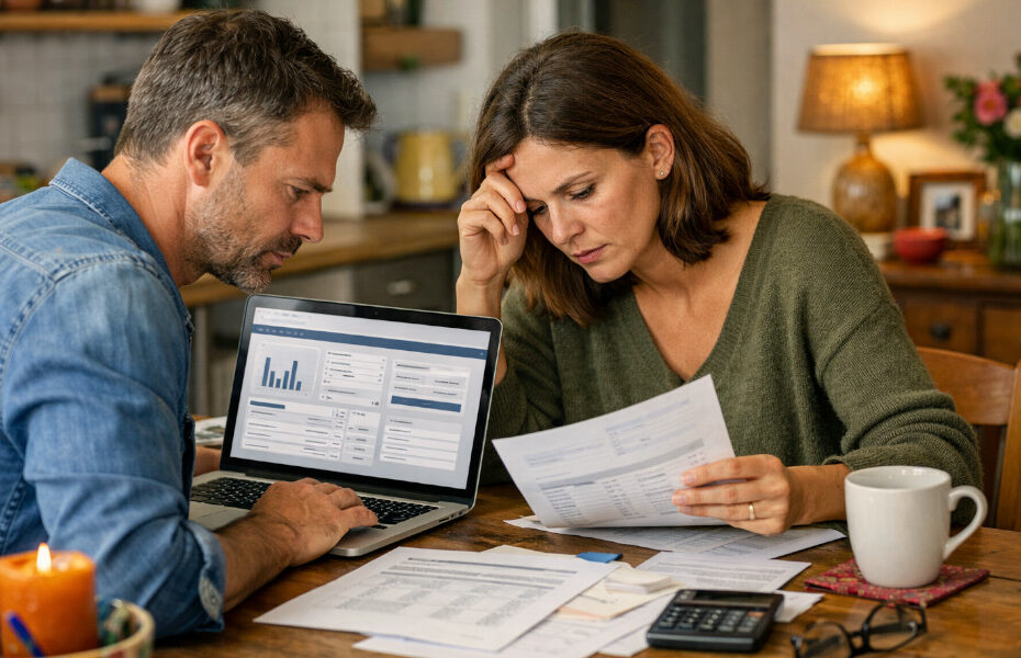 couple faisant une réclamation à Cofidis depuis un ordinateur portable