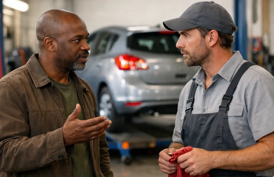 homme dans une concession Fiat pour faire une réclamation