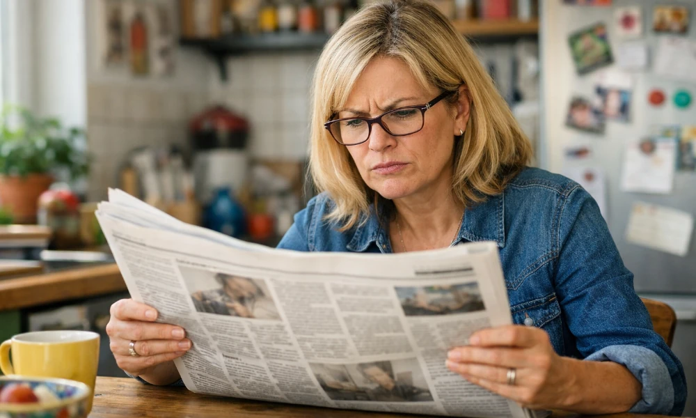 lectrice contrariée lisant un article de Nord Eclair