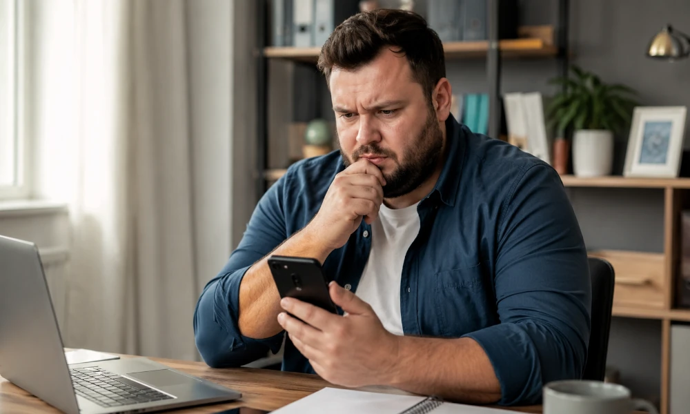 homme rencontrant un souci technique sur le site de Keytrade Bank