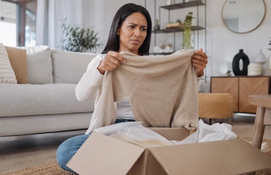 femme déçue par la qualité d'un pull Méson