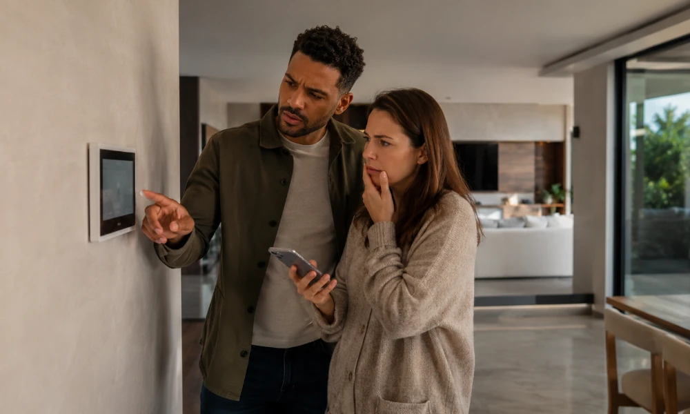 couple rencontrant un souci avec leur détecteur de sécurité Ajax Systems