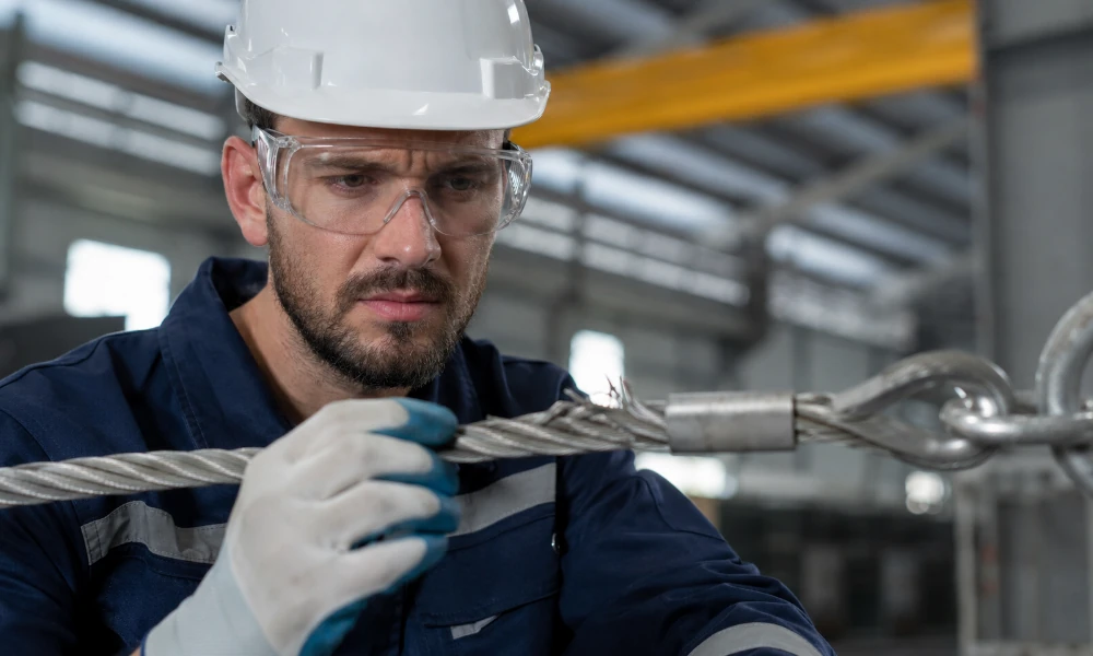 technicien inquiet examine un câble métallique Bekaert