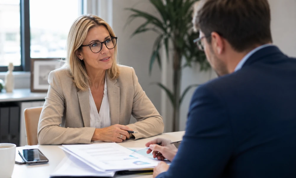 cliente et son conseiller Amundi lors d'un rendez-vous pour une réclamation