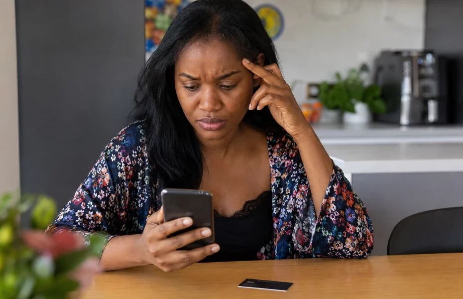 femme consultant l'application CBC sur son smartphone après avoir remarqué une opération inconnue